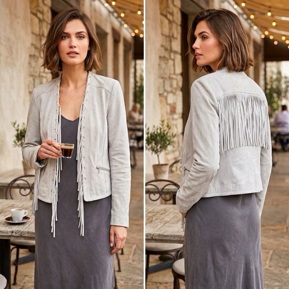White House Black Market Genuine Leather Suede Fringe Lace-Up Moto Jacket NWT
